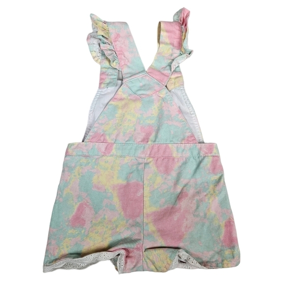 Unbranded Pastel Tie‎ Dye Denim Shorts Jean Overall Romper Size 24M Girls O36 - Picture 3 of 6